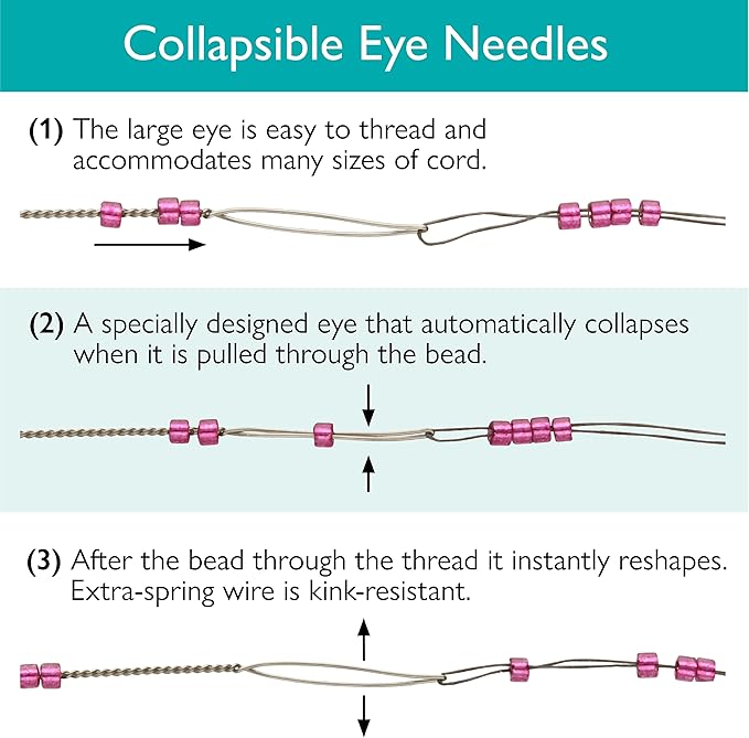 The Beadsmith Basic Elements Collapsible Eye Needles – 2.5 Inch Long – Flexible Twisted Wire – Large Eye, Easy to Thread – 4 Extra Fine Needles