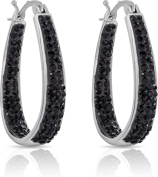 Savlano 14K White Gold Plated Inside Out Crystal Hoop Earrings For Women Comes With Savlano Gift Box