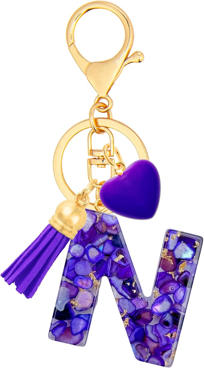 Initial Keychains for Women with Cute Heart Resin - Alphabet Letter Keychain for Bag, Backpacks, Purse or Car key