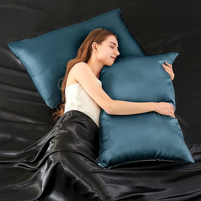 INFIIXSO Mulberry Silk Pillowcase for Hair and Skin, Silk Pillow Cases Standard Size with Hidden Zipper 20x26 Inches, Ultra Smooth and Soft Cooling Pillow Cases for Hot Sleepers(Bluesteel, 1 Pack)