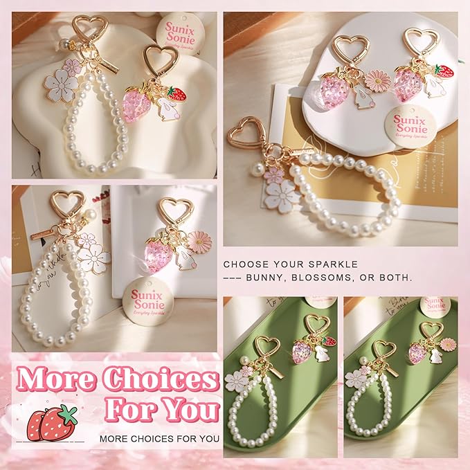 2Pcs Strawberry Keychain Flower Cherry Blossom Keychain Cute Bag Charms Strawberry Gift for Women Girls