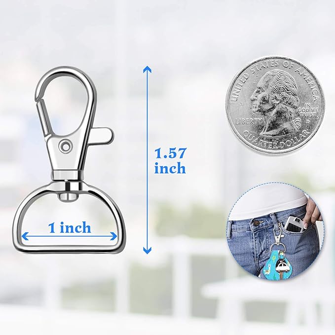 Key Chain Clip Hook, Anezus D Ring Clip Keychain Lanyard Swivel Snap Hooks Clip on Key Ring for Crafts and Purse Hardware (1 inch)