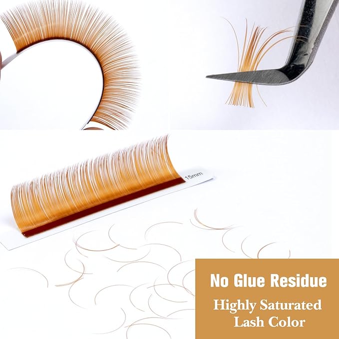 TDANCE Light Brown Lash Extensions Colored Lash Extension Classic Lash Extensions 0.07mm C/D Curl Premium Eyelash Extensions Salon Use (Light Brown,D-0.07,8-15mm)