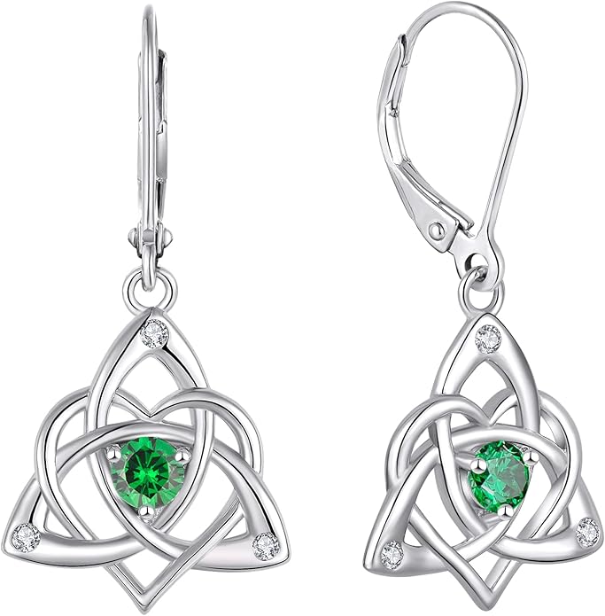 Starchenie Celtic Knot Dangle Earrings Sterling Silver Trinity Love Knot Leverback Earrings Gemstones Jewelry for Women