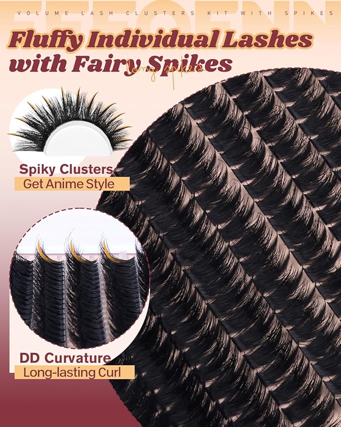 Eefofnn Manga Lash Clusters Kit Fluffy Eyelash Clusters 12-20mm Long Volume Individual Lashes Spiky D Curly Cluster Lashes Spikes Anime Thick Fairy Lash Extensions Lash Bond and Seal and Remover Kit