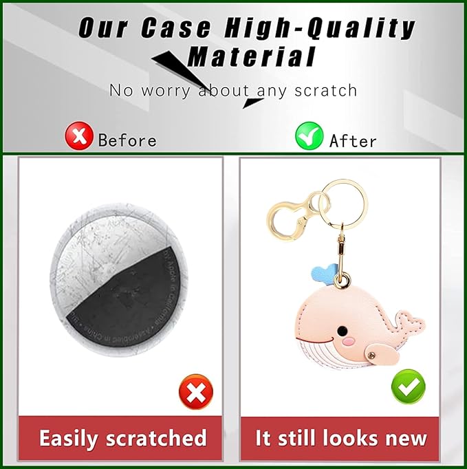 Leather Keychain Holder Case Compatible with AirTag,Cute Protective Cover with Keyring,Anti-Scratch Finder GPS Tracker Case for Wallet Keys,Bag,Pets(Whale Pink)