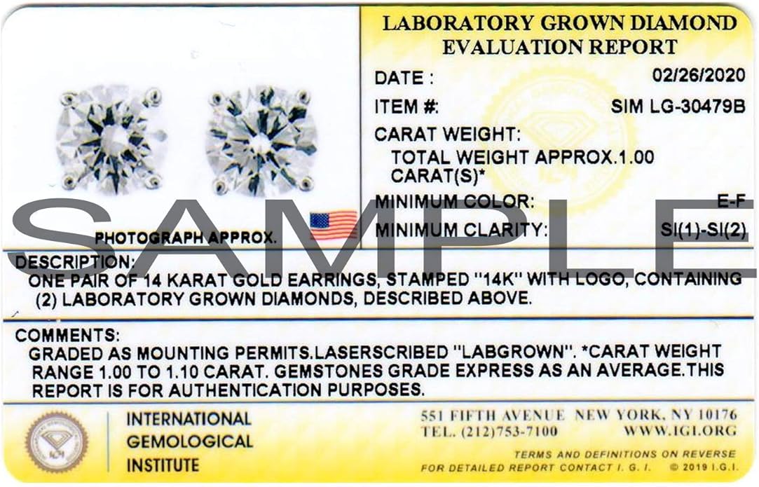 1/4 to 2 Carat Lab Grown Diamond Round Stud Earrings in 14k Gold (E-F, SI1-SI2, cttw), 4-Prong Basket Screw Back by Diamond Wish