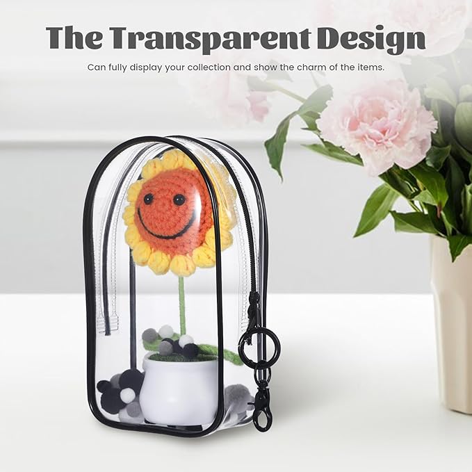 Clear Keychain Pouch, Keychain Figure Display Case for 17cm Doll, Waterproof Hanging Figure Display Bag with Keychains, Small Clear Makeup Zipper Pouches Bag Closure for Blind Box Dolls Collection