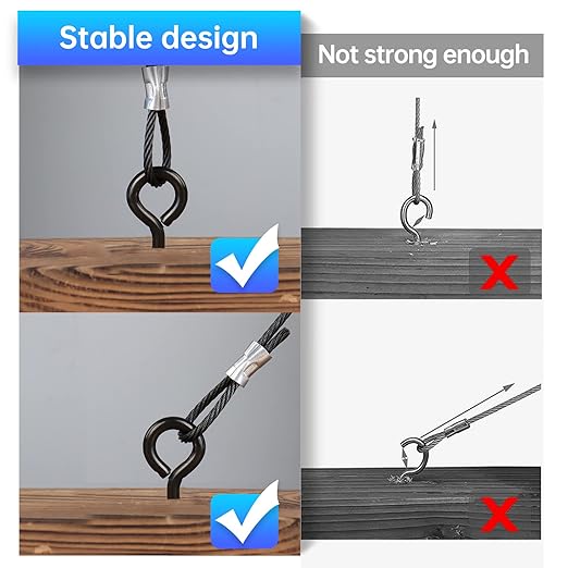 Muzata 10 Pack Black Screw Eye Hooks 3.3 Inch Stainless Steel Eye Screws for Wood M6 Heavy Duty Eyelet Hooks Securing Cables Wire Self Tapping Indoor Outdoor CR18