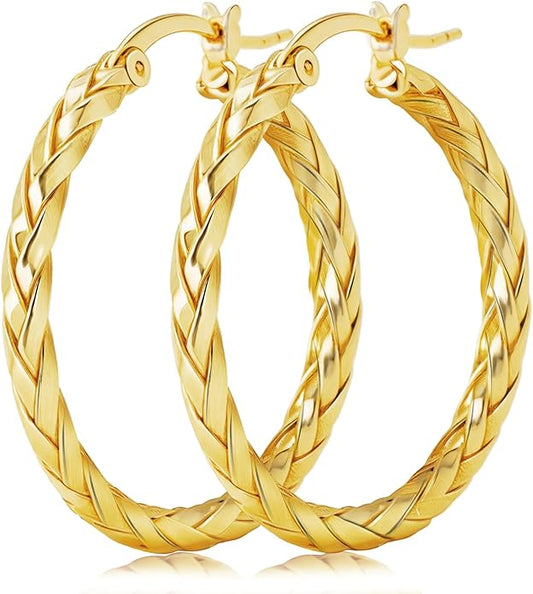 14K Gold Earrings for Women Weave Design 14K Gold Hoop Earrings Classic & Timeless Everyday Luxury Earring Mother’s Day Gifts