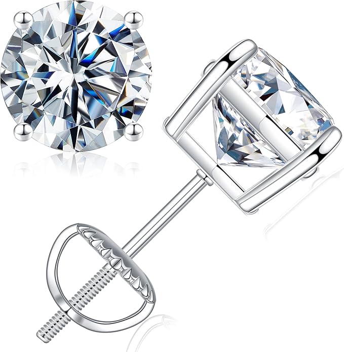 SMILEST 0.2-4ct Moissanite Screw Back Earrings, D Color VVS1 Clarity Lab Created Moissanite 14K White Yellow Rose Gold Ruthenium Vermeil 925 Sterling Silver Moissanite Earrings for Women Men Jewelry Gifts
