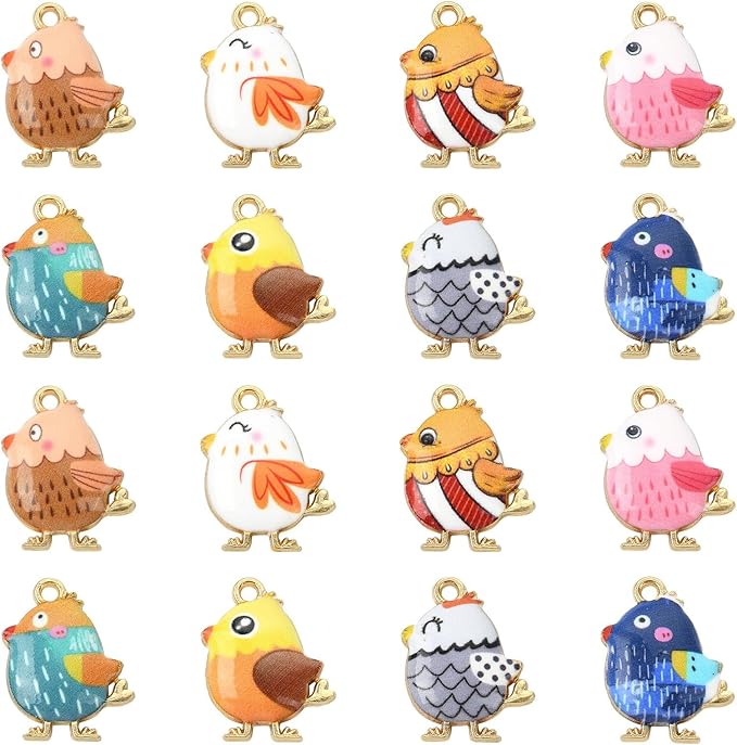 Stiesy 40 Pcs 8 Colors Enamel Colorful Printed Chick Charms Cute Farm Animal Alloy Pendant Charm Bulk for Jewelry Making DIY Necklace Bracelet Crafting