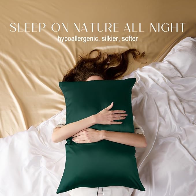 ZIMASILK 100% Pure Mulberry Silk Pillowcase for Hair and Skin Health,Soft and Smooth,Both Sides Premium Grade 6A Silk,600 Thread Count,with Hidden Zipper,1pc (Queen 20''x30'',Blackish Green)