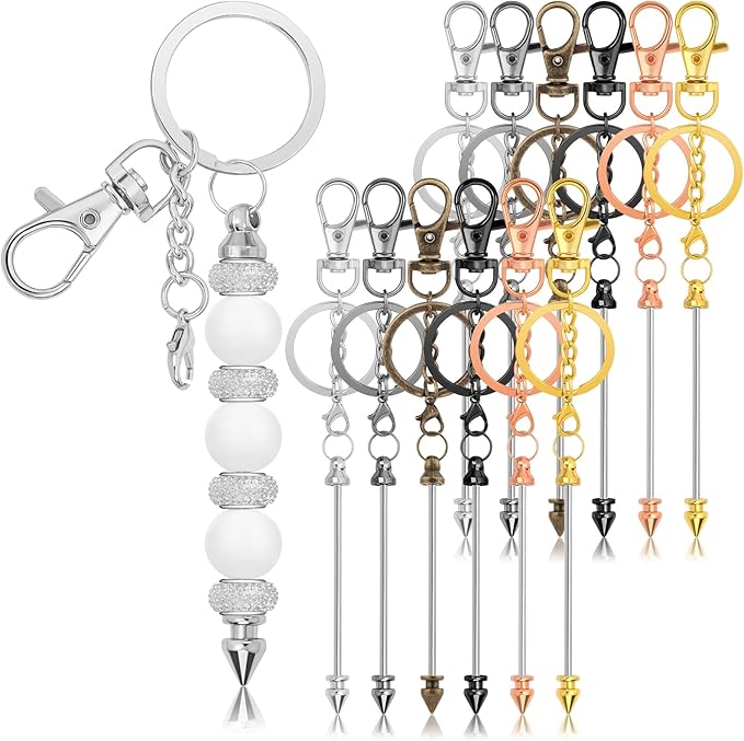 12Pcs Beadable Keychain Bar Bulk, Colorful Plating Alloy Beaded Keychain, Blank Keychain Making Supplies DIY Supplies for Pendant DIY Projects Crafts Jewelry Making