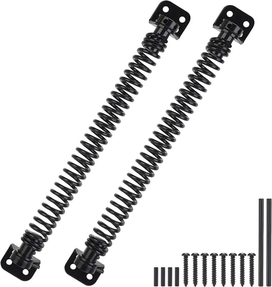 11-1/2" Gate Spring Self Closing, Heavy Duty Black Door Closer Spring, Adjustable Tensioner Automatic Outdoor Gate Closure, Gate Spring Hardware for Wooden and Vinyl Fence, 2 Pack