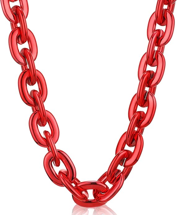 Remuuly Plastic Chain Necklace Chunky Big Fake Necklace Hip Hop Rapper Giant Turnover Chain Costume for Halloween