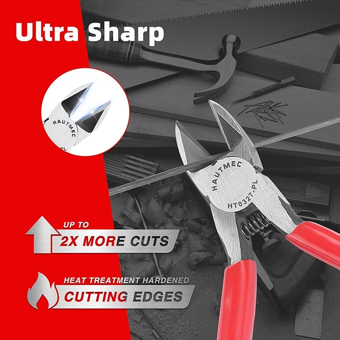 HAUTMEC 5" Precise Small Flush Cutters of Engineer Wire Cutters Pliers Side Cutters with Location Pin for Fine Shearing, Perfect for Circuit Board Cutting, Electronic Components, HT0327