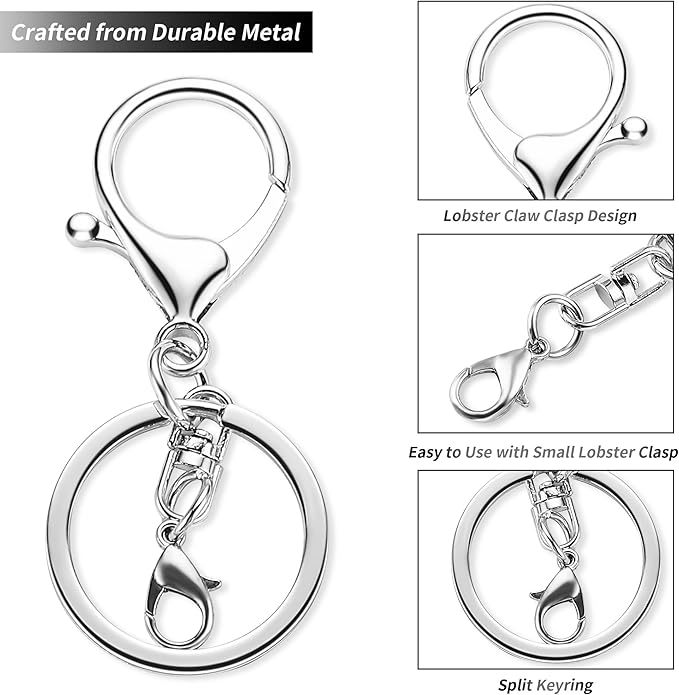 10 Pack a Set Metal Lobster Claw Clasps and Key Rings, Key Chain Accessories, Keychain Making kit for Keys, Art Crafts, Jewelry Making, Silver - Gunmetal