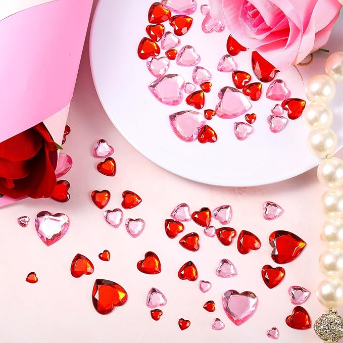 Chuangdi 516 Pcs Acrylic Rhinestone Crystal Gems Rhinestone Flat Back 18mm/12mm/10mm/6mm for Valentine's Day Wedding Decoration DIY Clothes Shoes Jewelry Making Crafts(Red, Pink,Heart)