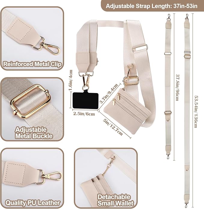 XANGNIER Clip and Go Strap for Phone with Wallet Crossbody, Phone Strap with Zippered Wallet, Adjustable Anti Theft Cellphone Lanyard for Women, Cellphone Chain Accessories,Multicolor 12