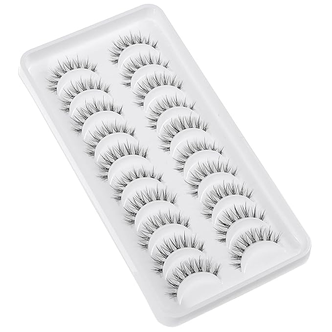 Manga Lashes Natural Look Japanese Anime Lashes Korean Asian Wispy Spiky Lashes with Clear Band Short Fake Eyelash 10 Pairs Pack by outopen