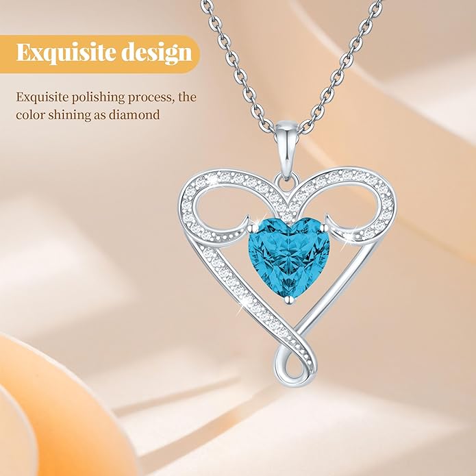 Yuelove Infinity Necklace for Women, 925 Sterling Silver Heart Necklace with 5A Zircon, White Gold Plated Adjustable Chain, Gift for Valentine's Day, Birthday, Anniversary for Wife, Girlfriend, Mom