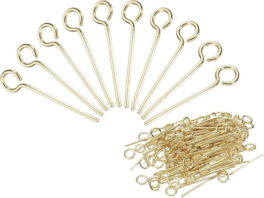 PATIKIL 200Pcs 304 Stainless Steel Jewelry Eye Pins 15mm 22 Gauge Gold Open Eye Pins for Jewelry Making DIY Craft Necklaces Bracelets Earrings