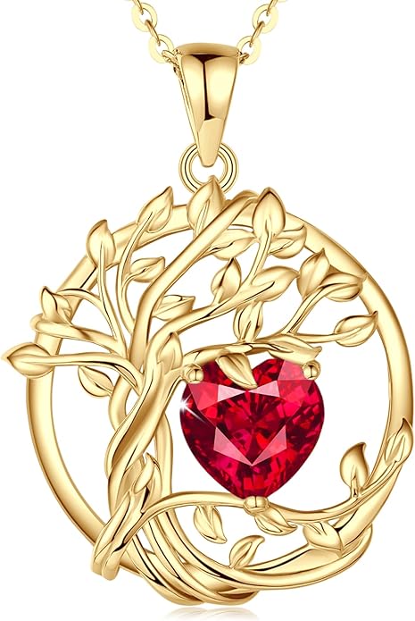 FANCIME Tree of life Birthstone necklace Sterling Silver Pendant Birthstone Necklace Gemstone Anniversary Birthday Jewelry Christmas Gifts for Mom Her Wife