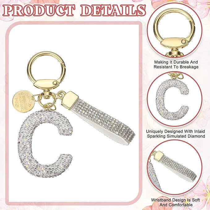 PATIKIL Initial Letter Keychain, Cute Sparkly Rhinestone Key Chain Alphabet Charm for Car Keys Handbags Purse