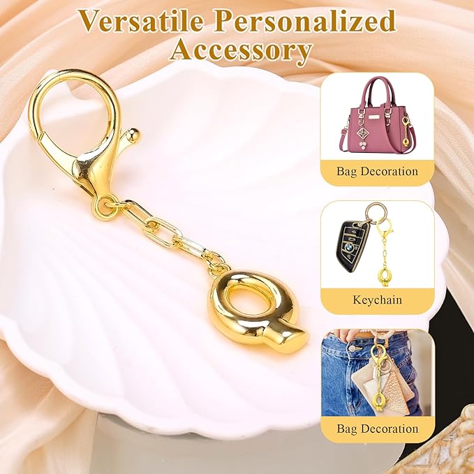VICKHU Gold Plated Bubble Initial Letter Cute Keychain for Women Car Key Purse Decorative Keyring Handbag Charms Fashion