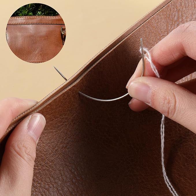 JIYIN Curved Sewing Needles, 8 PCS 4 Sizes Curved Leather Hand Sewing Needles C Sewing Needles Heavy Duty Curved Leather Needles for Leather Projects Carpet or Canvas Wig Making(2/2.5/3/3.5 Inch)
