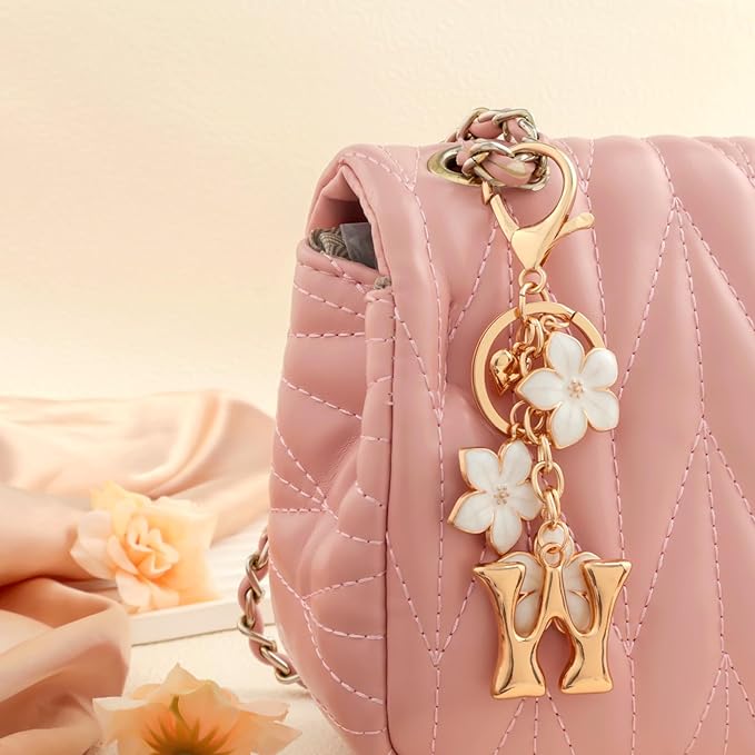 Snycler Bubble Initial Keychain Graceful Flower for bags car remote–A-Z Letter Charms for Women