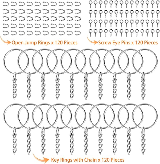 Keychain Rings for Crafts, Flasoo 360Pcs Keychains for Resin Include Key Rings with Chain, Jump Rings, Screw Eye Pins for DIY Keychain Making