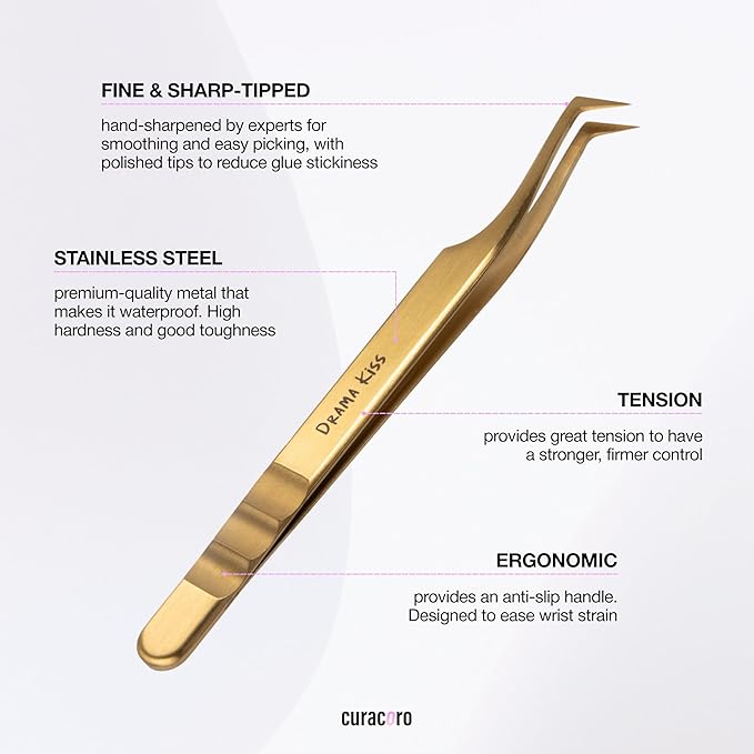 Curacoro Lash Tweezers for Eyelash Extensions - LashSmith L-Shaped 90° Tweezer for Volume Lashes, Spikes & Fans