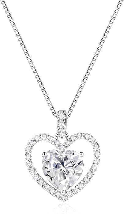 geweio 2CT Moissanite Heart Necklace for Women Wife in Gift Box,S925 Sterling Silver Jewelry for Women,Anniversary Birthday Present for Wife Her Girlfriend,18K Gold/White Gold Filled