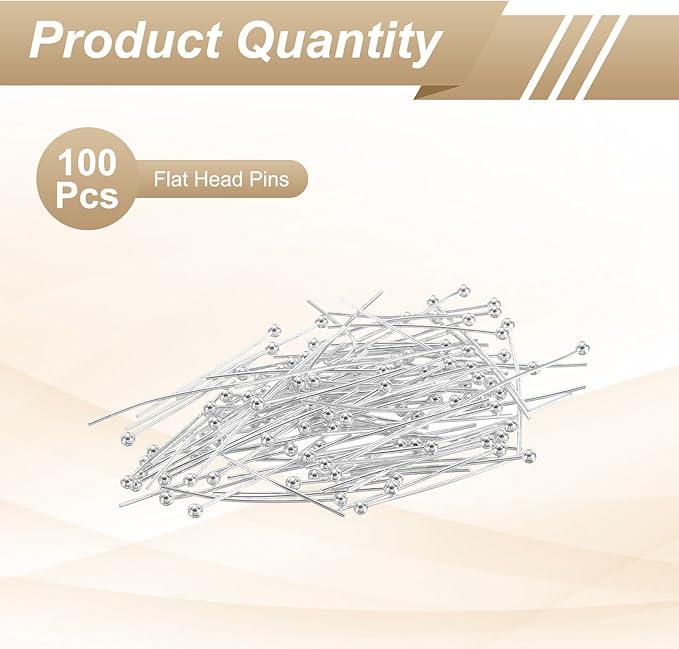 HARFINGTON 100pcs Ball Head Pins 1.18" 30mm Round Head Pins for Earring Pendant Necklace Bracelet Charm Jewelry Making Findings DIY Craft, Silver Tone