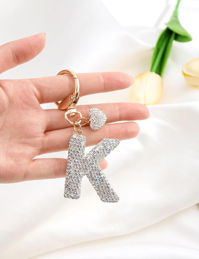 Initial Keychain for Women Girls,Bling Letter Key chain Initial with Heart,Pink Keychain Charms for Backpack Handbag