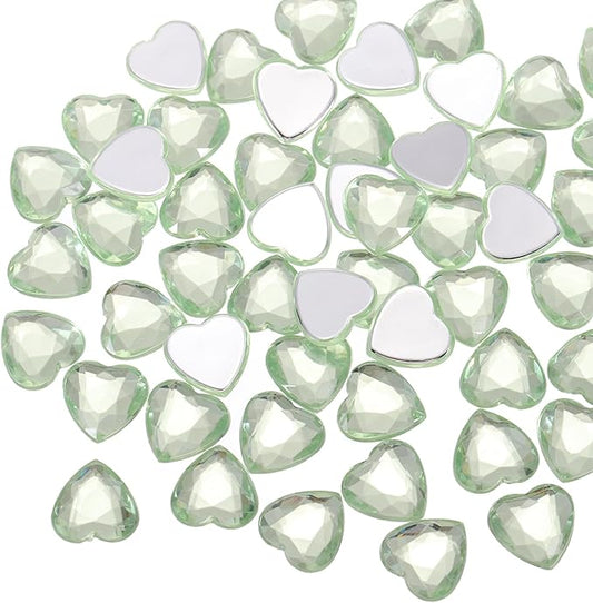 MECCANIXITY 40 Pcs Acrylic Heart Rhinestone 12mm Flat Back Plastic Gems Jewelry Stickers for Craft Bead Face Painting Costume Jewelry Making, Light Green