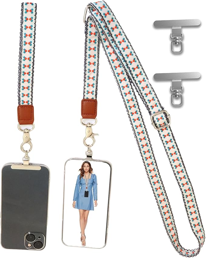 LEMEDE Wrist Keychain and Adjustable Phone Lanyard, Silver Hook Phone Crossbody Strap with 360° Rotating Phone Pads