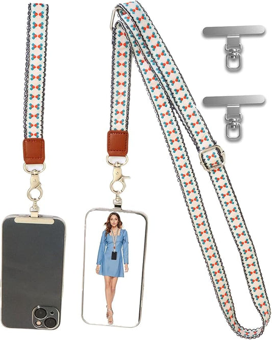 LEMEDE Wrist Keychain and Adjustable Phone Lanyard, Silver Hook Phone Crossbody Strap with 360° Rotating Phone Pads