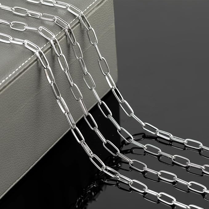 16ft/5m Aluminum Jewelry Chains Bulk Embossed Paperclip Jewelry Making Chains Oval Link Chain Roll with Jump Rings and Lobster Clasps