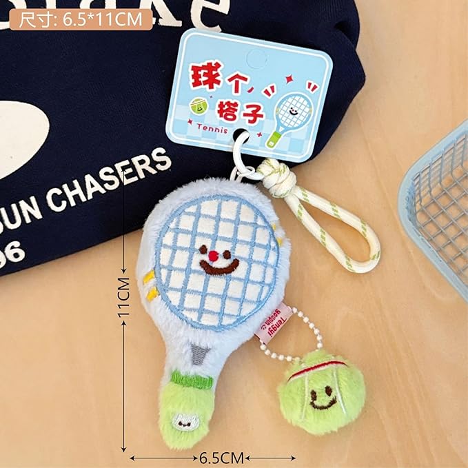 Tennis Keychain For Women, Bunny Plush Ball Nylon Rope Doll Little Awakening Color Blocking Gift Accessories