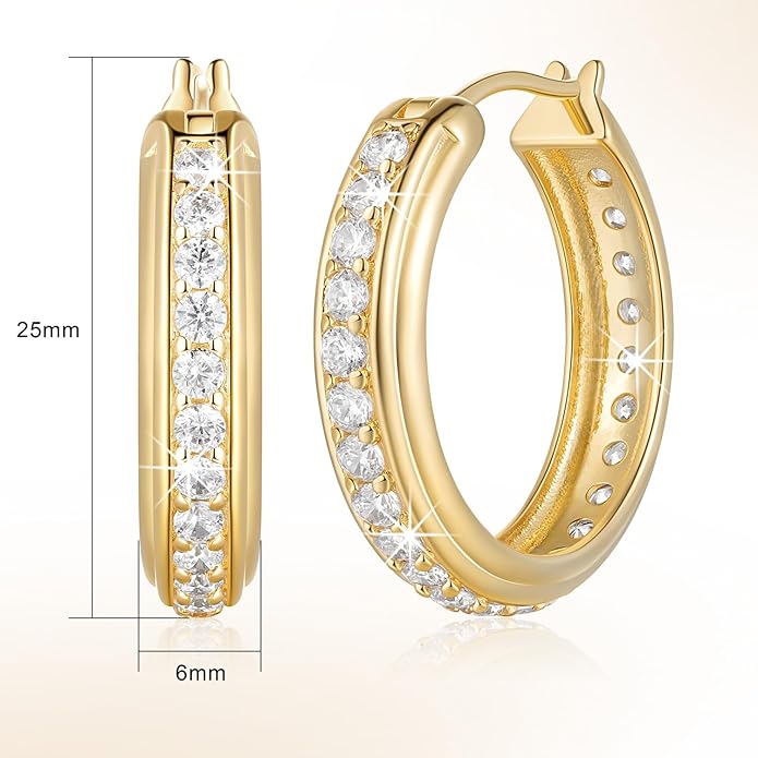 CHLOÉ LOVETT Gold Hoop Earrings 14K Gold Hoop Earrings for Women Inlaid With Circle of Zircon Zirconia Hoops Earring 25mm