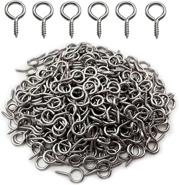 (304) Stainless Steel Small Screw Eyes 0.64x0.33 inch Eyelet Hooks Screws Ring 300 Pcs Small Jewelry Screw Hooks Eye Pins