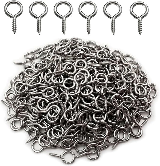 (304) Stainless Steel Small Screw Eyes 0.64x0.33 inch Eyelet Hooks Screws Ring 300 Pcs Small Jewelry Screw Hooks Eye Pins
