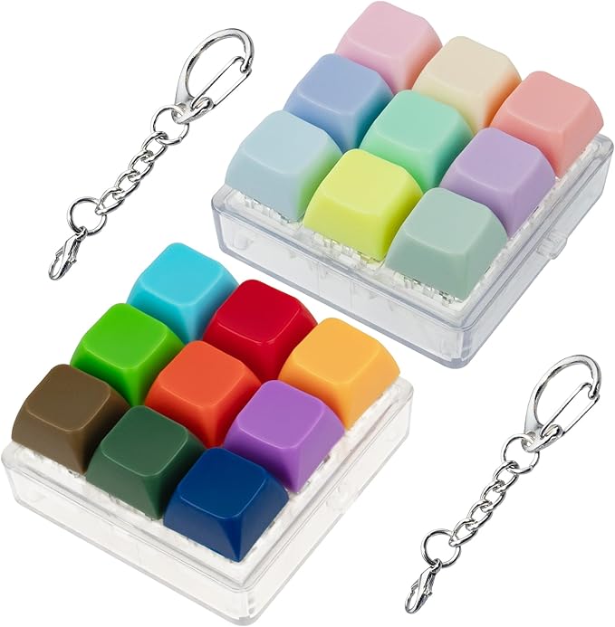 2 Pack 9 in 1 Keyboard Fidget Toy, Keyboard Fidget Keychain Anti-Stress Keyboard Decompression Button Finger Clicker Toys Stress Relief Fidget Gifts (Mix Bright)