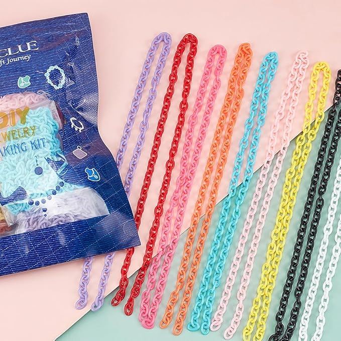 SUNNYCLUE Colorful Jewelry Chain Plastic Chains Links ABS Acrylic Cable Curb Chain Bird Toys Chains for Jewelry Making Chain