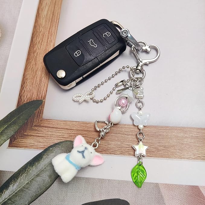 Cute Dog Keychain Fuzzy Dog Puppy Decor Keychain Aesthetic Y2K Bag Charms Stylish Dog Pendant Keychains Accessories