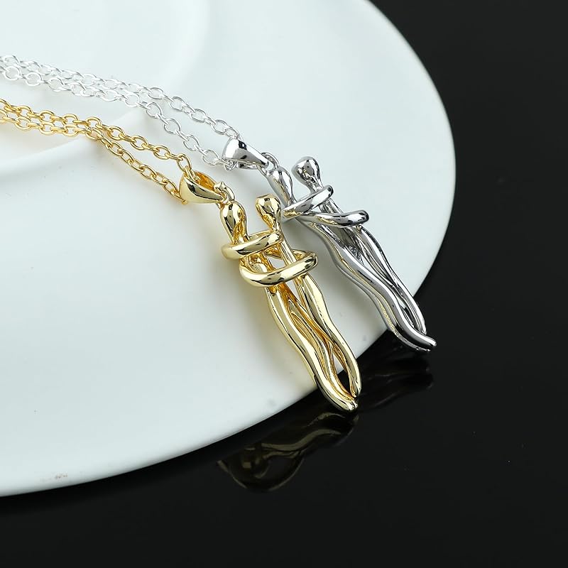 Eternal Hug, Cuddling Couple, Hug Me Couples, Lovers Charm Pendant Necklace, Anniversary, Birthday Women Jewelry, Hypoallergenic Combo Chain 18 inch, Ready to Gift (Pack of 2)