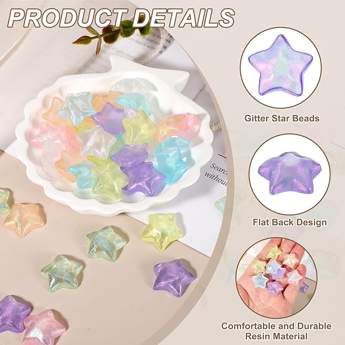 uxcell 50Pcs Flat Back Star Resin Charm, Glitter Star Charm Mini Bulk Beads Embellishments for DIY Crafts Hair Clips, Photo Frames, Phone Cases, Scrapbooking Decor, Purple